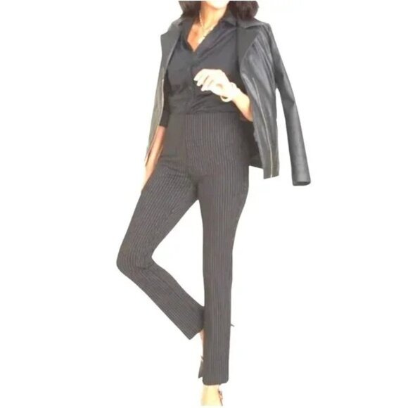 Chicos So Slimming Juliet Straight Leg Pinstripe Pants 16P Black & White - Picture 16 of 16